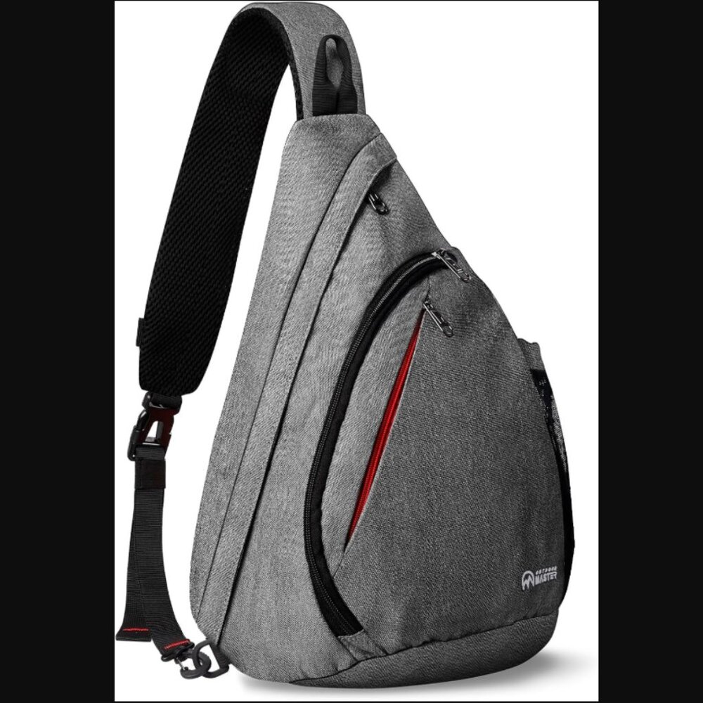 Gray Crossbody Sling Bag with Red Accent - Unbranded